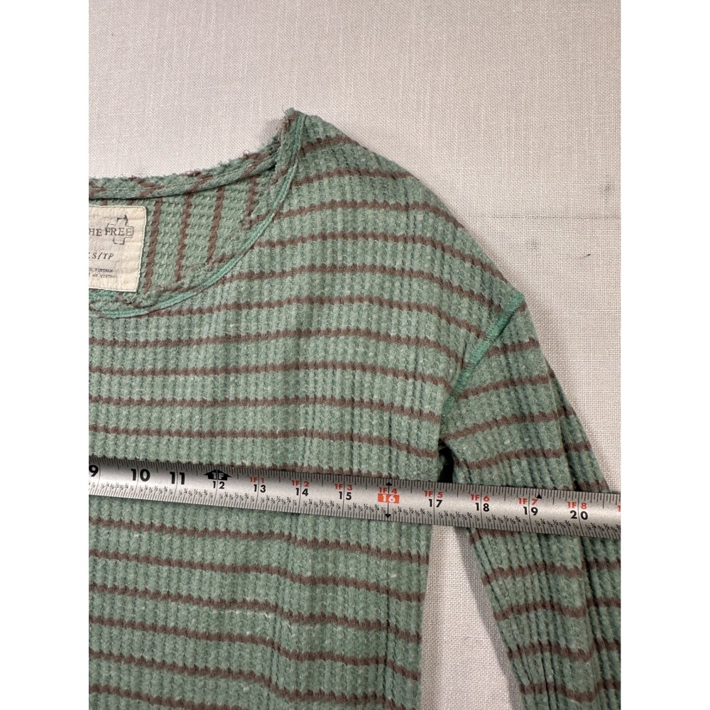 We The Free Free People Striped Waffle Knit Peplum Thermal Top Green XS - Picture 5 of 8